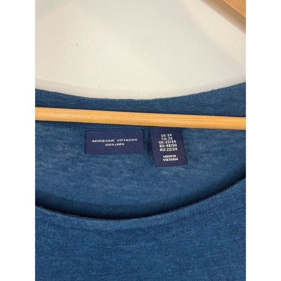 Adrienne Vittadini Womens 2X Blue 100% Linen 3/4 Sleeve Button Back‎ Knit Top - Picture 5 of 7